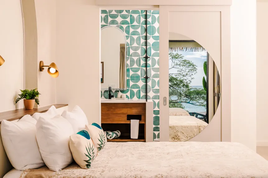 Arched mirror and tile detail in the Oceanview Suite